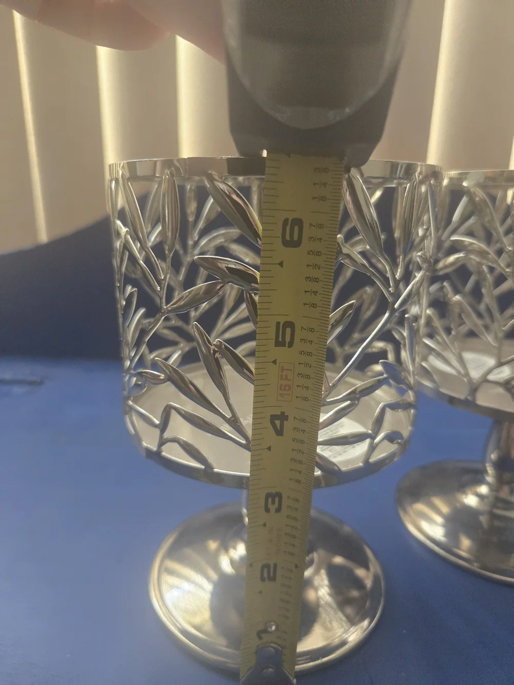 Decorative Silver Leaf Candle Holders - Pair